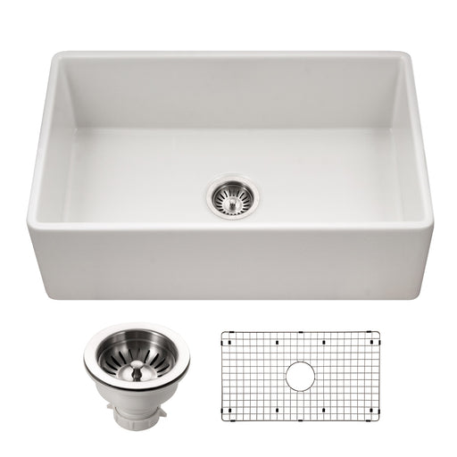 Houzer PTS-4118 WH-C Platus 30" White Fireclay Apron Front Farmhouse Single Bowl Kitchen Sink