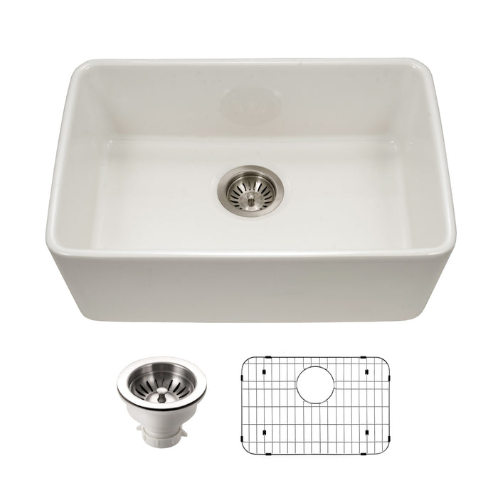 Houzer PTU-2400 BQ-C Platus 24" Biscuit Fireclay Undermount Single Bowl Kitchen Sink