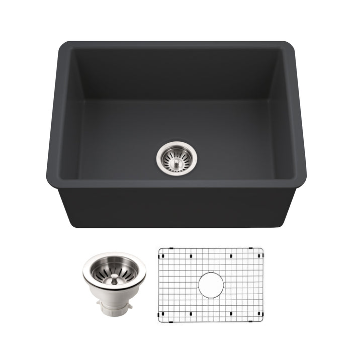 Houzer PTU-2800 BL-C Platus 26" Black Fireclay Undermount Single Bowl Kitchen Sink