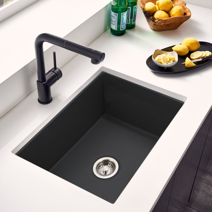 Houzer PTU-2800 BL Platus 26" Black Fireclay Undermount Single Bowl Kitchen Sink