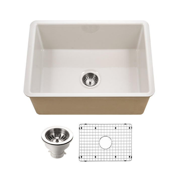 Houzer PTU-2800 BQ-C Platus 26" Biscuit Fireclay Undermount Single Bowl Kitchen Sink