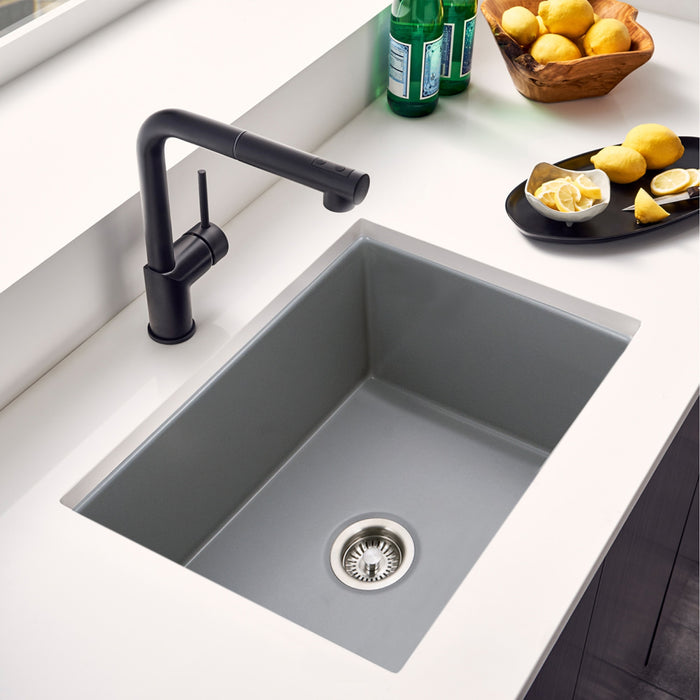 Houzer PTU-2800 GR Platus 26" Gray Fireclay Undermount Single Bowl Kitchen Sink