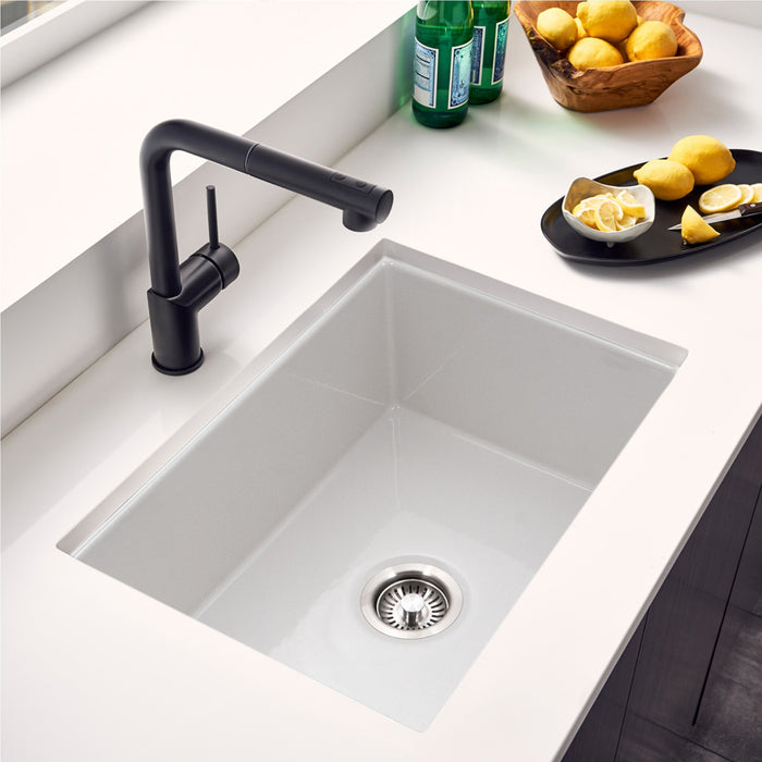 Houzer PTU-2800 WH Platus 26" White Fireclay Undermount Single Bowl Kitchen Sink