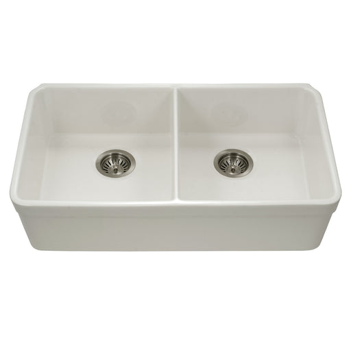 Houzer PTU-3200 BQ Platus 32" Biscuit Fireclay Undermount 50/50 Double Bowl Kitchen Sink