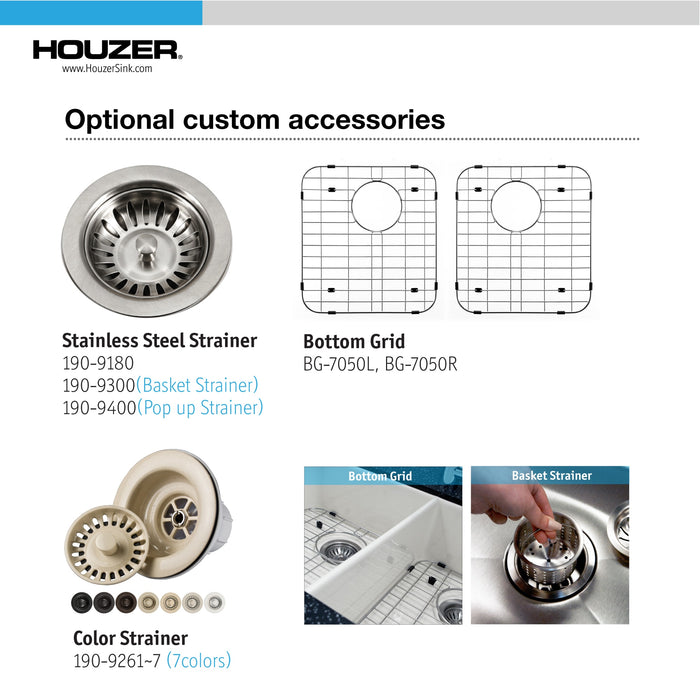 Houzer PTU-3200 BQ Platus 32" Biscuit Fireclay Undermount 50/50 Double Bowl Kitchen Sink