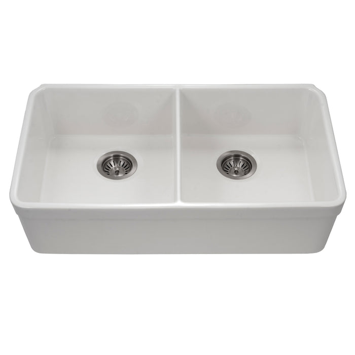 Houzer PTU-3200 WH Platus 32" White Fireclay Undermount 50/50 Double Bowl Kitchen Sink