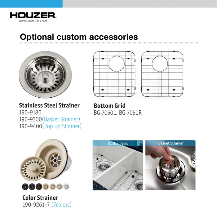 Houzer PTU-3200 WH Platus 32" White Fireclay Undermount 50/50 Double Bowl Kitchen Sink