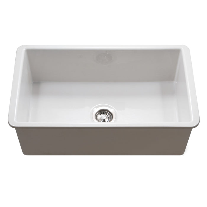 Houzer PTU-3600 WH Platus 32" White Fireclay Undermount Single Bowl Kitchen Sink
