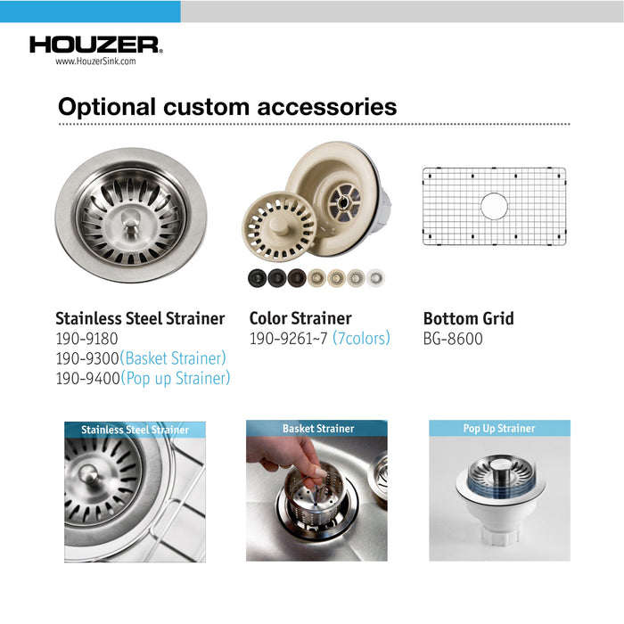 Houzer PTU-3600 WH Platus 32" White Fireclay Undermount Single Bowl Kitchen Sink