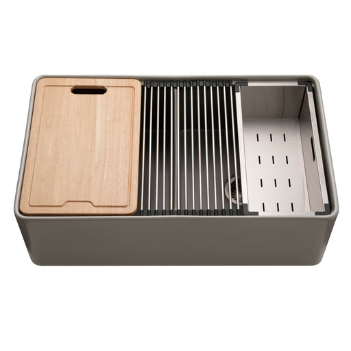 Houzer PTW-3320SD GR Aspire 33" Gray Fireclay Farmhouse 50/50 Double Bowl Workstation Sink