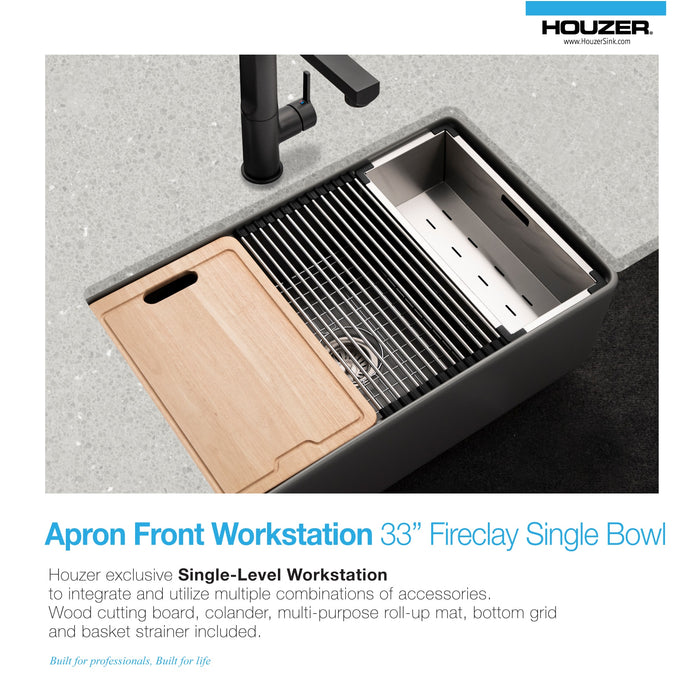 Houzer PTW-3320S GR Aspire 33" Gray Fireclay Farmhouse Single Bowl Workstation