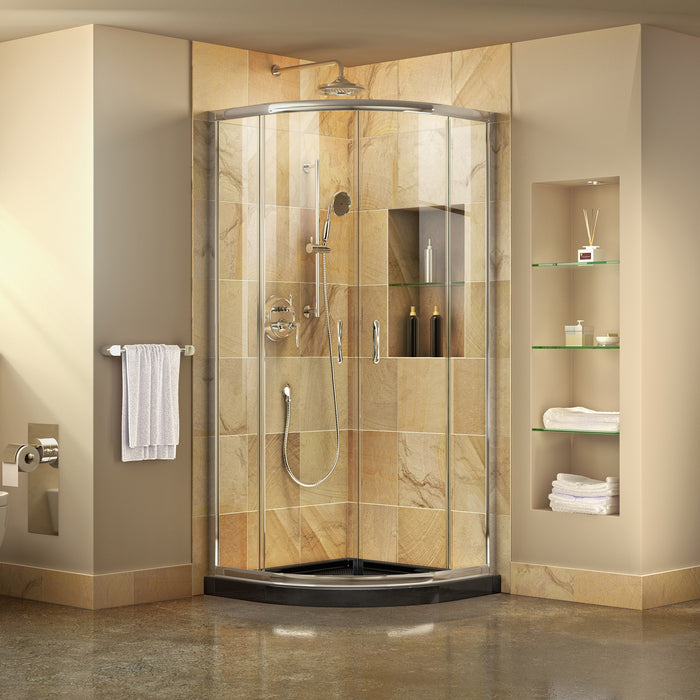 DreamLine DL-6702-89-01 Prime 36" x 74 3/4" Semi-Frameless Clear Glass Sliding Shower Enclosure in Chrome with Black Base Kit