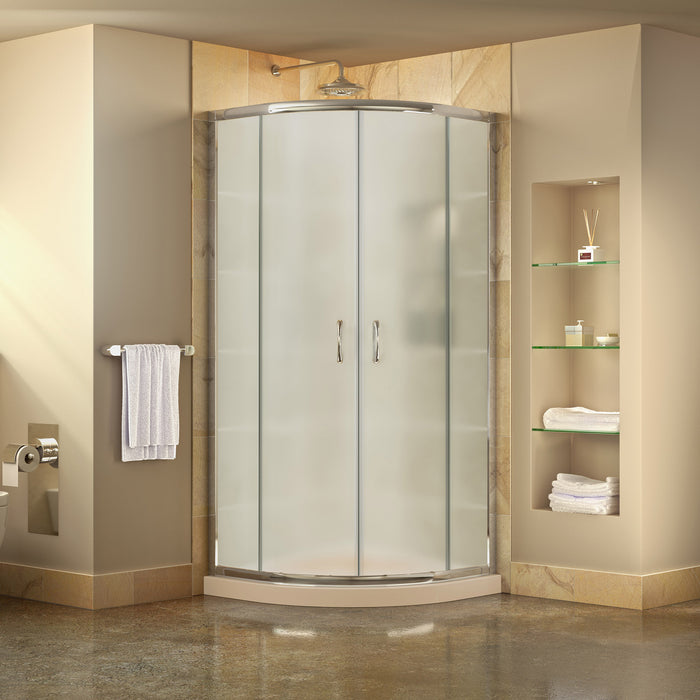 DreamLine DL-6702-22-01FR Prime 36" x 74 3/4" Semi-Frameless Frosted Glass Sliding Shower Enclosure in Chrome with Biscuit Base