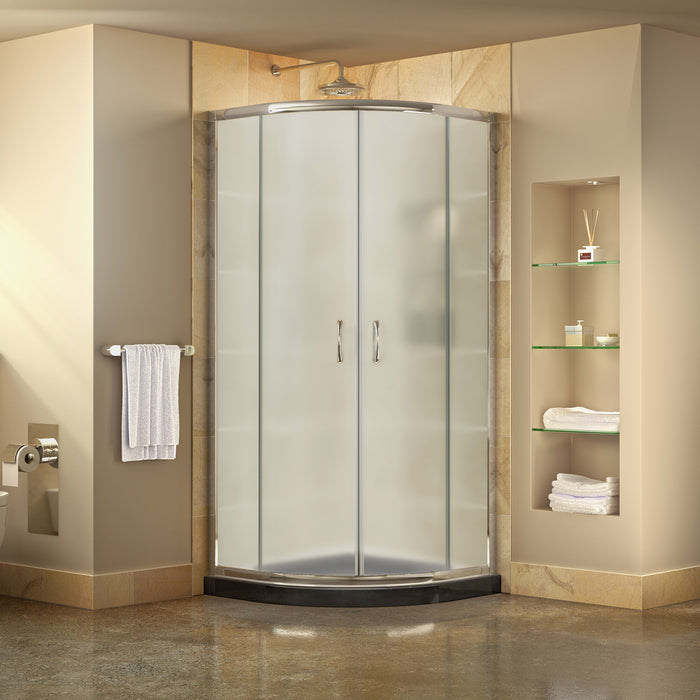 DreamLine DL-6701-89-01FR Prime 33" x 74 3/4" Semi-Frameless Frosted Glass Sliding Shower Enclosure in Chrome with Black Base Kit