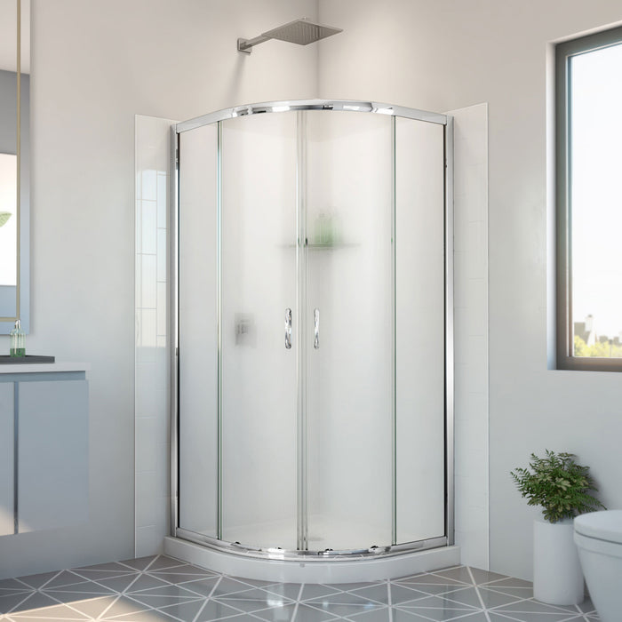 DreamLine E2703333XFQ0001 Prime Shower Enclosure, Base,, White Wall Kit in Chrome, Frosted Glass