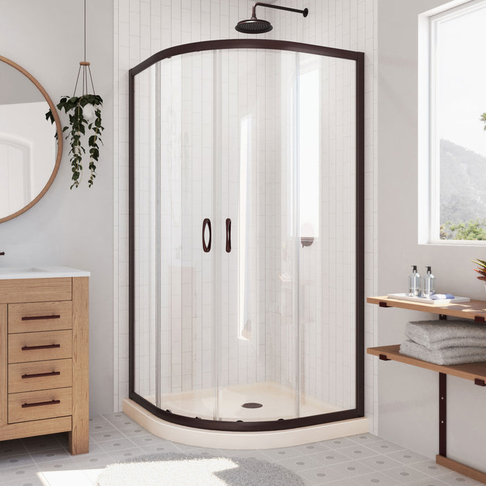 Dreamline DL-6701-22-06 Prime 33" x 74 3/4" Semi-Frameless Clear Glass Sliding Shower Enclosure in Oil Rubbed Bronze with Biscuit Base Kit