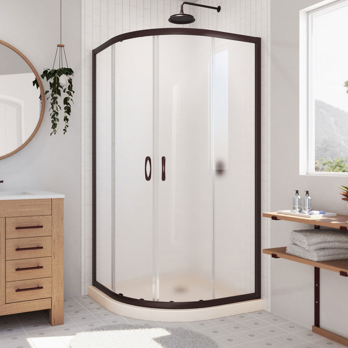Dreamline DL-6703-22-06FR Prime 38" x 74 3/4" Semi-Frameless Frosted Glass Sliding Shower Enclosure in Oil Rubbed Bronze, Biscuit Base Kit