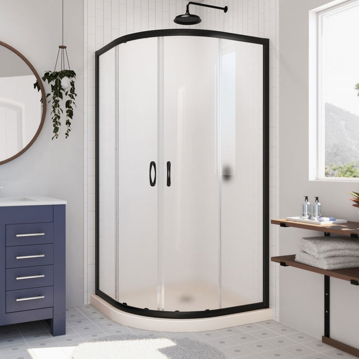 Dreamline DL-6702-22-09FR Prime 36" x 74 3/4" Semi-Frameless Frosted Glass Sliding Shower Enclosure in Satin Black with Biscuit Base Kit