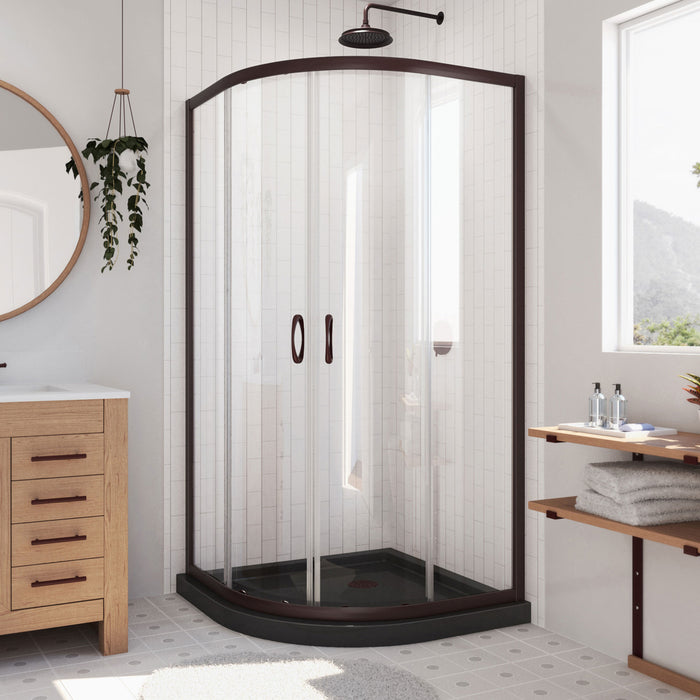 Dreamline DL-6702-89-06 Prime 36" x 74 3/4" Semi-Frameless Clear Glass Sliding Shower Enclosure in Oil Rubbed Bronze with Black Base Kit