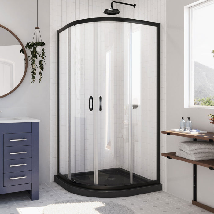 Dreamline DL-6703-89-09 Prime 38" x 74 3/4" Semi-Frameless Clear Glass Sliding Shower Enclosure in Satin Black with Black Base Kit