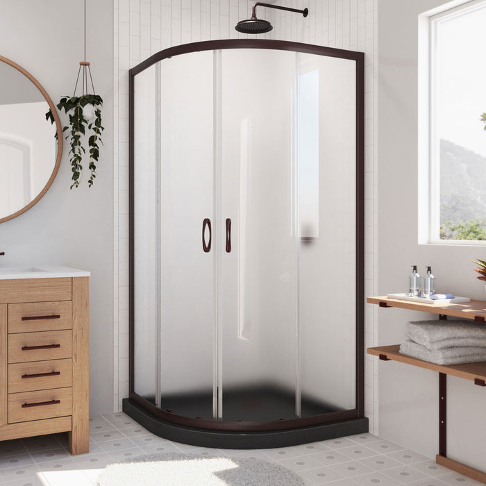 Dreamline DL-6703-89-06FR Prime 38" x 74 3/4" Semi-Frameless Frosted Glass Sliding Shower Enclosure in Oil Rubbed Bronze with Black Base Kit