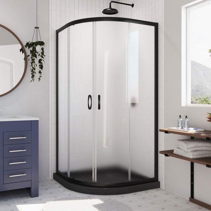 Dreamline DL-6702-89-09FR Prime 36" x 74 3/4" Semi-Frameless Frosted Glass Sliding Shower Enclosure in Satin Black with Black Base Kit