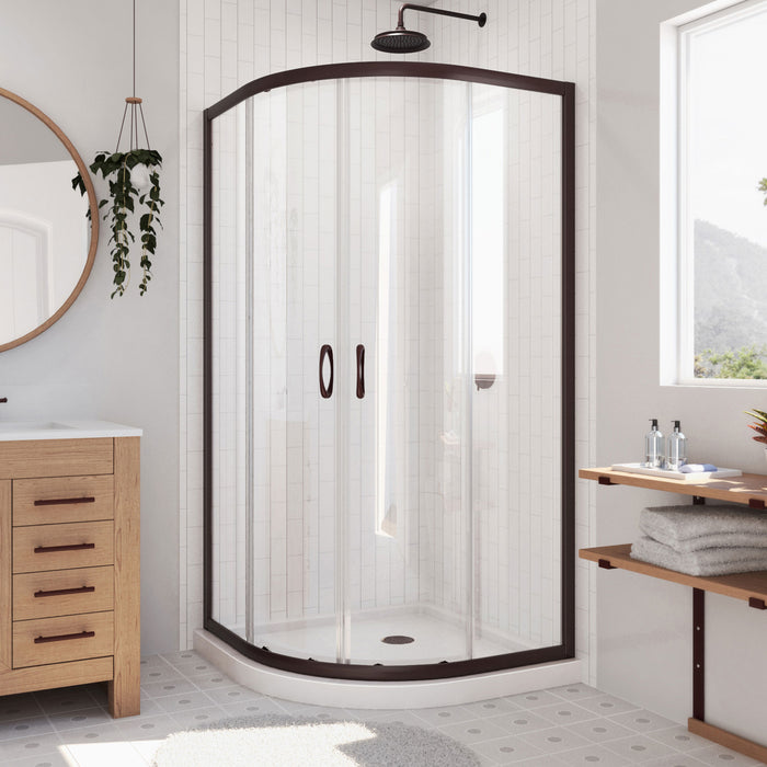 Dreamline DL-6703-06CL Prime 38" x 74 3/4" Semi-Frameless Clear Glass Sliding Shower Enclosure in Oil Rubbed Bronze with White Base Kit