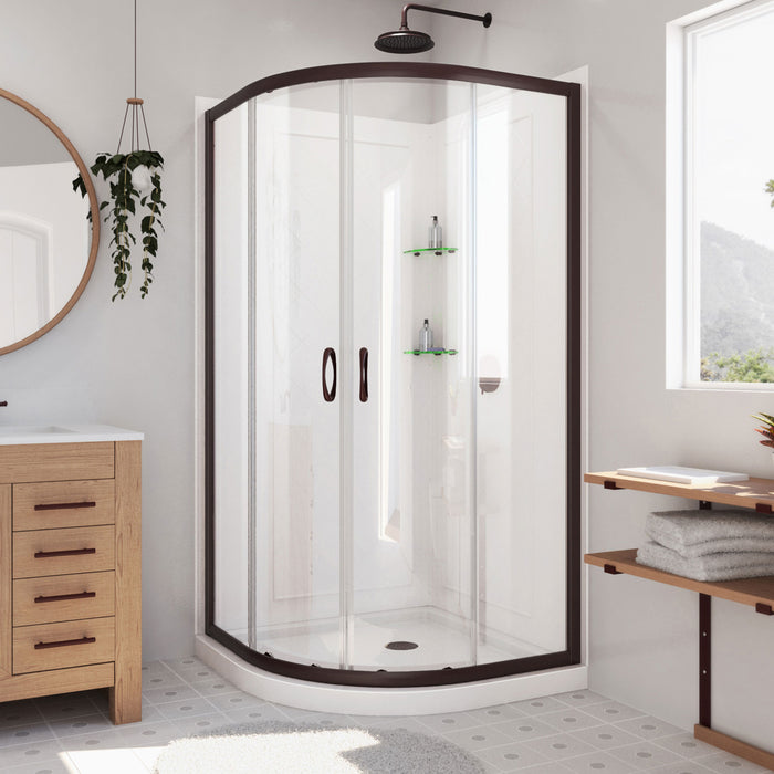 Dreamline DL-6153-06CL Prime 36" x 76 3/4" Semi-Frameless Clear Glass Sliding Shower Enclosure in Oil Rubbed Bronze, Base and Backwalls