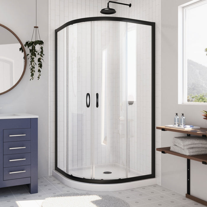 Dreamline DL-6703-09CL Prime 38" x 74 3/4" Semi-Frameless Clear Glass Sliding Shower Enclosure in Satin Black with White Base Kit