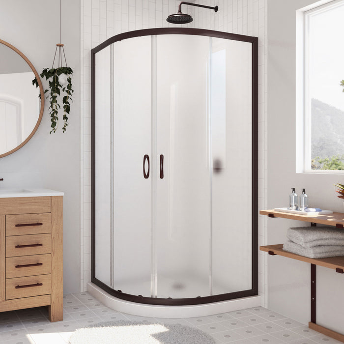 Dreamline DL-6703-06FR Prime 38" x 74 3/4" Semi-Frameless Frosted Glass Sliding Shower Enclosure in Oil Rubbed Bronze with White Base Kit