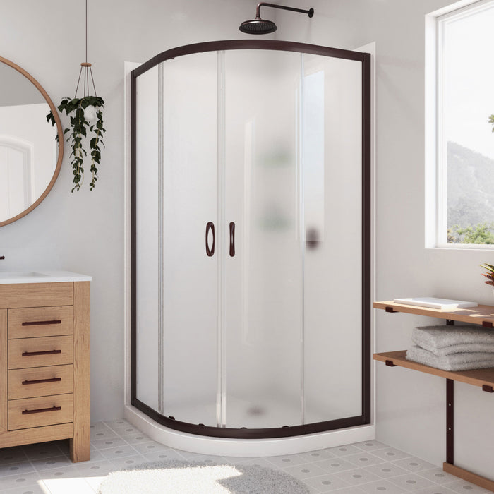 Dreamline DL-6154-06FR Prime 38" x 76 3/4" Semi-Frameless Frosted Glass Sliding Shower Enclosure in Oil Rubbed Bronze, Base and Backwall