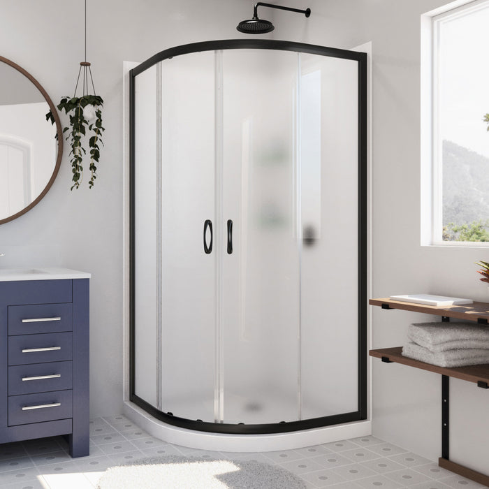 Dreamline DL-6154-09FR Prime 38" x 76 3/4" Semi-Frameless Frosted Glass Sliding Shower Enclosure in Satin Black with Base and Backwall