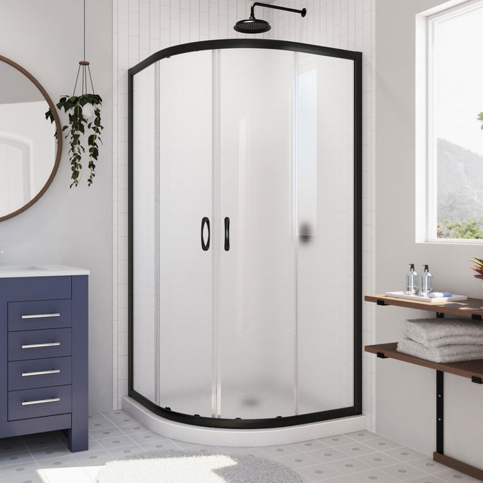 Dreamline DL-6701-09FR Prime 33" x 74 3/4" Semi-Frameless Frosted Glass Sliding Shower Enclosure in Satin Black with White Base Kit