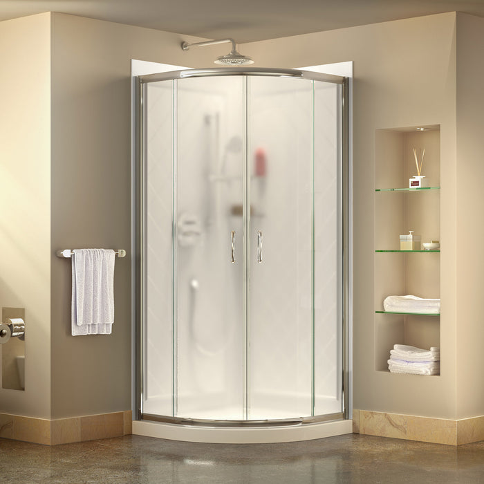 DreamLine DL-6153-01FR Prime 36" x 76 3/4" Semi-Frameless Frosted Glass Sliding Shower Enclosure in Chrome with White Base and Backwalls
