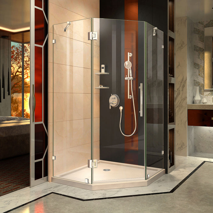 DreamLine DL-6053-22-01 Prism Lux 42" x 74 3/4" Fully Frameless Neo-Angle Shower Enclosure in Chrome with Biscuit Base