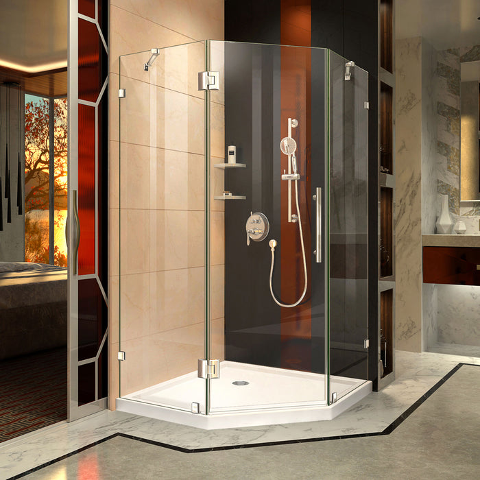 DreamLine DL-6053-01 Prism Lux 42" x 74 3/4" Fully Frameless Neo-Angle Shower Enclosure in Chrome with White Base