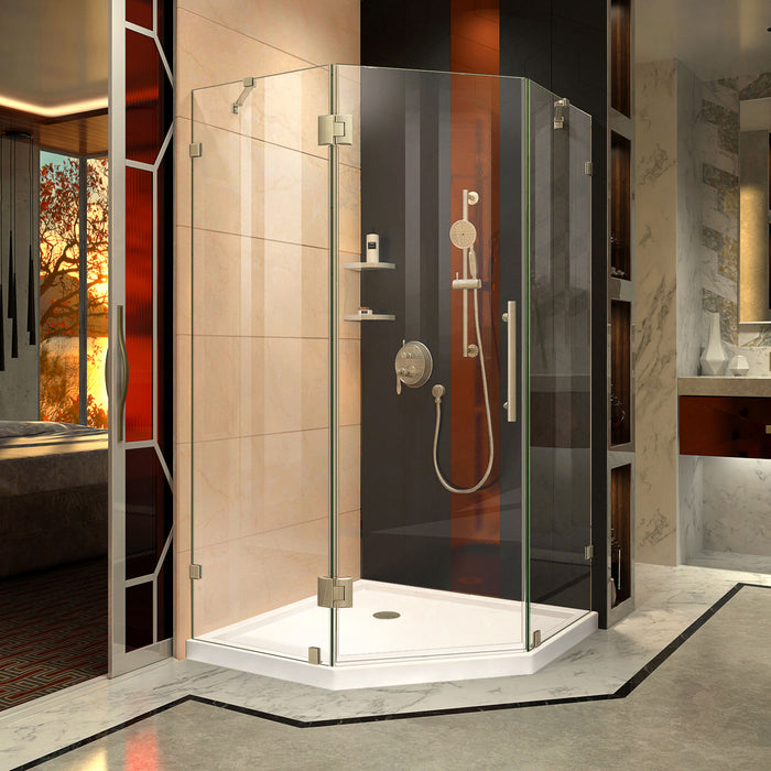 DreamLine DL-6050-04 Prism Lux 36" x 74 3/4" Fully Frameless Neo-Angle Shower Enclosure in Brushed Nickel with White Base