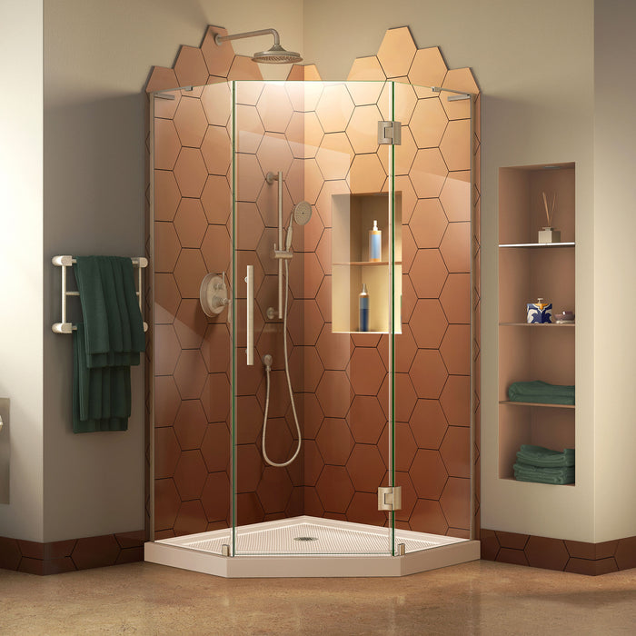 DreamLine DL-6061-22-04 Prism Plus 38" x 74 3/4" Frameless Neo-Angle Shower Enclosure in Brushed Nickel with Biscuit Base