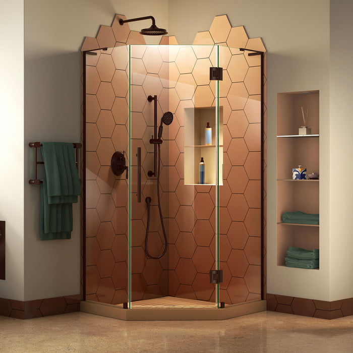 DreamLine SHEN-2634340-06 Prism Plus 34" x 72" Frameless Neo-Angle Hinged Shower Enclosure in Oil Rubbed Bronze