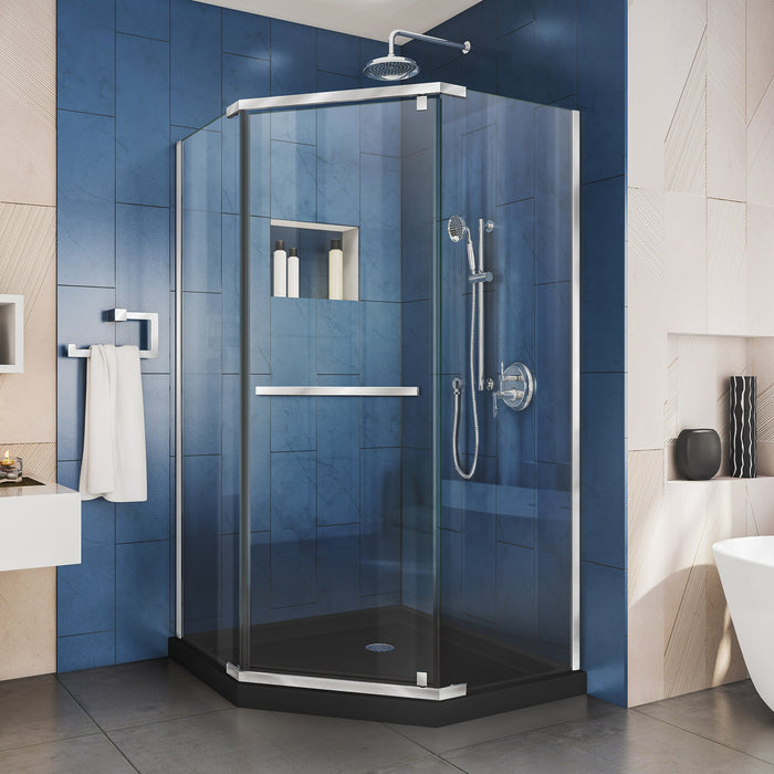 DreamLine DL-6030-88-01 Prism 36" x 74 3/4" Frameless Neo-Angle Pivot Shower Enclosure in Chrome with Black Base Kit
