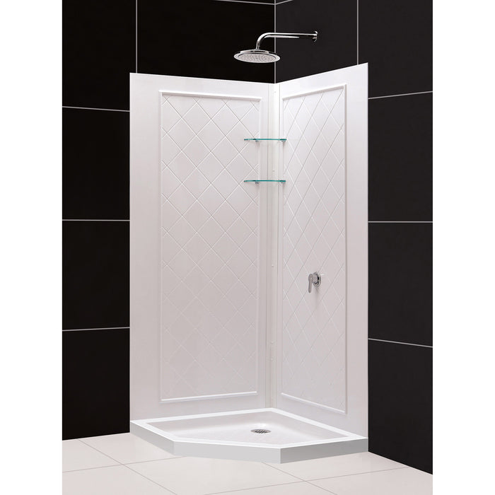 DreamLine DL-6045C-01 38" x 38" x 76 3/4"H Neo-Angle Shower Base and QWALL-4 Acrylic Corner Backwall Kit in White