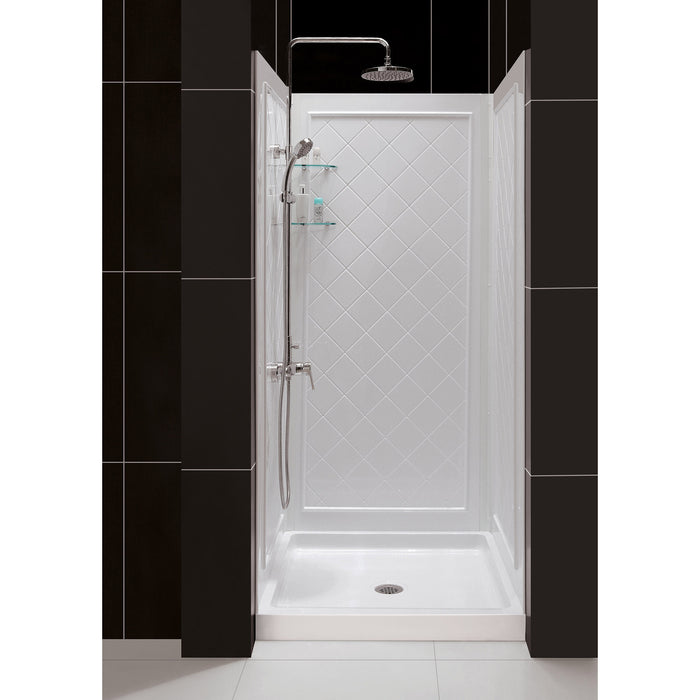 DreamLine DL-6194C-01 36"D x 36"W x 76 3/4"H Center Drain Acrylic Shower Base and QWALL-5 Backwall Kit In White - Bath4All