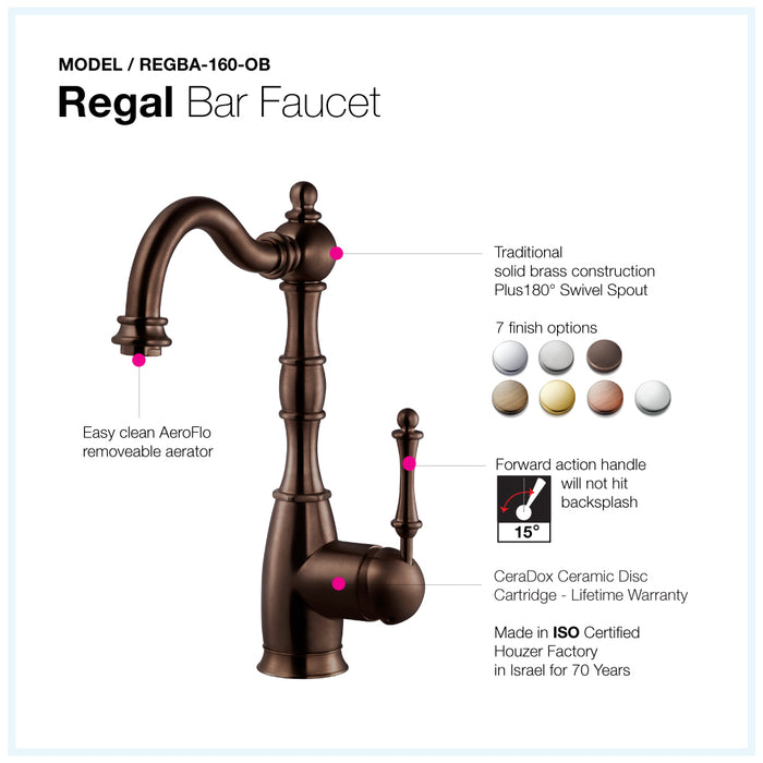 Houzer REGBA-160-OB Regal Series Oil Rubbed Bronze Solid Brass Single Handle Kitchen Faucet