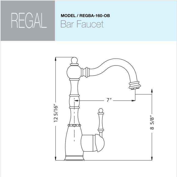 Houzer REGBA-160-OB Regal Series Oil Rubbed Bronze Solid Brass Single Handle Kitchen Faucet