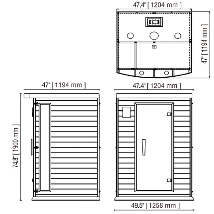 SteamSpa SC-SS0009-0S Indoor 1-2 Person Hemlock Wooden Home Infrared Sauna Room 49 x 47"