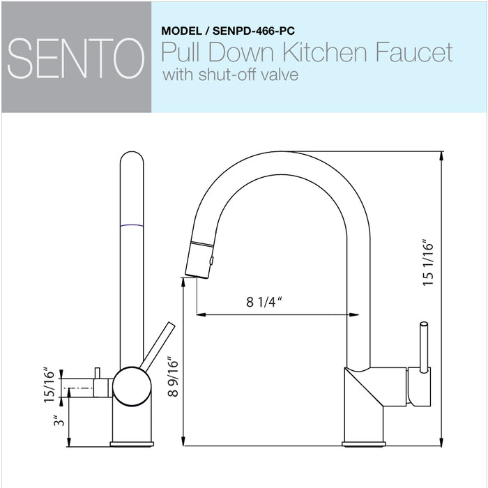 Houzer SENPD-466-PC Sentinel Series Polished Chrome Single Handle Pull-Down Kitchen Faucet