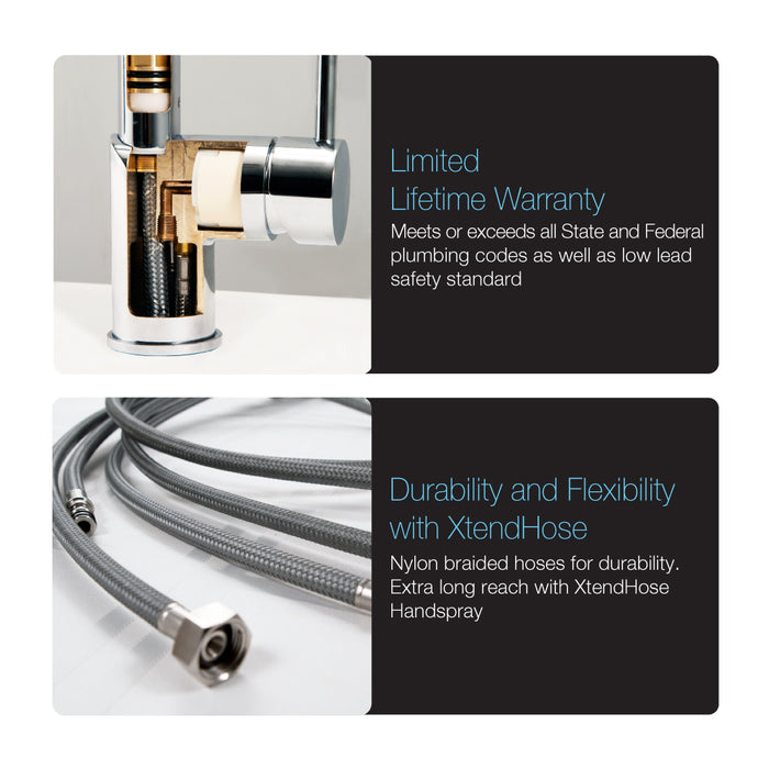 Houzer SENPD-466-PC Sentinel Series Polished Chrome Single Handle Pull-Down Kitchen Faucet