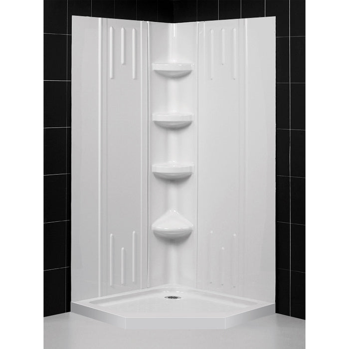DreamLine DL-6041C-01 38" x 38" x 75 5/8"H Neo-Angle Shower Base and QWALL-2 Acrylic Corner Backwall Kit in White