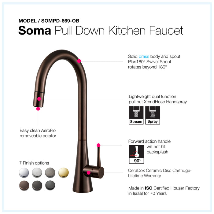 Houzer SOMPD-669-OB Soma Series Oil Rubbed Bronze Single Handle Pull-Down Kitchen Faucet