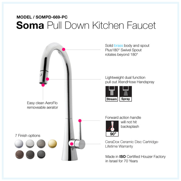 Houzer SOMPD-669-PC Soma Series Polished Chrome Single Handle Pull-Down Kitchen Faucet